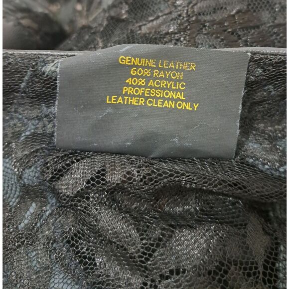 Vintage Kanar Womens xlarge black leather and lace Patchwork Sheer Jacket - Picture 8 of 9